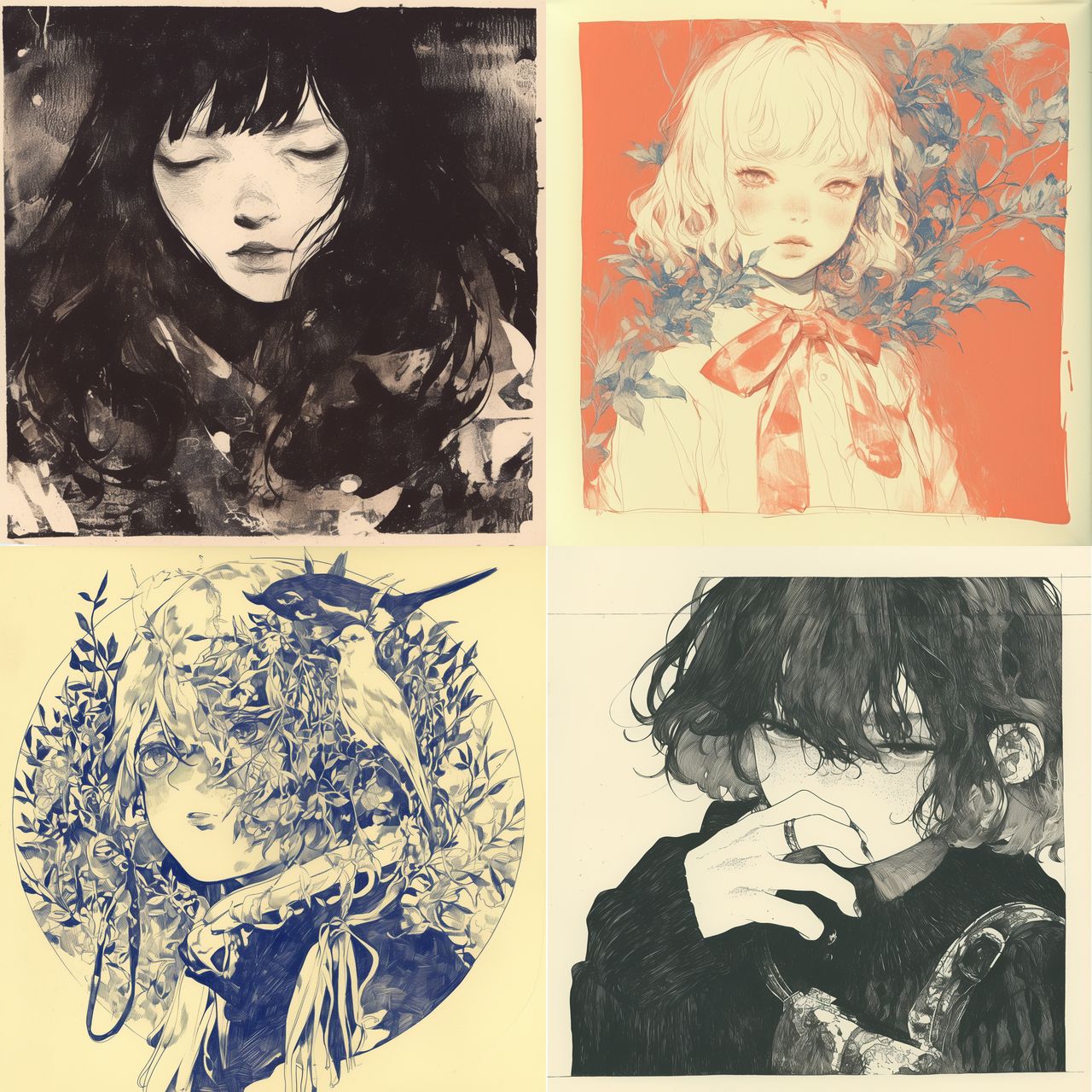 Intaglio style, Midjourney Niji 6, render 1 of 4