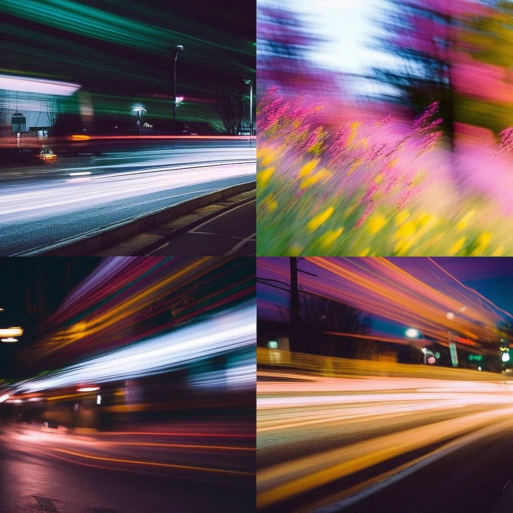 Intentional camera movement style, Midjourney Niji 4, render 1 of 4