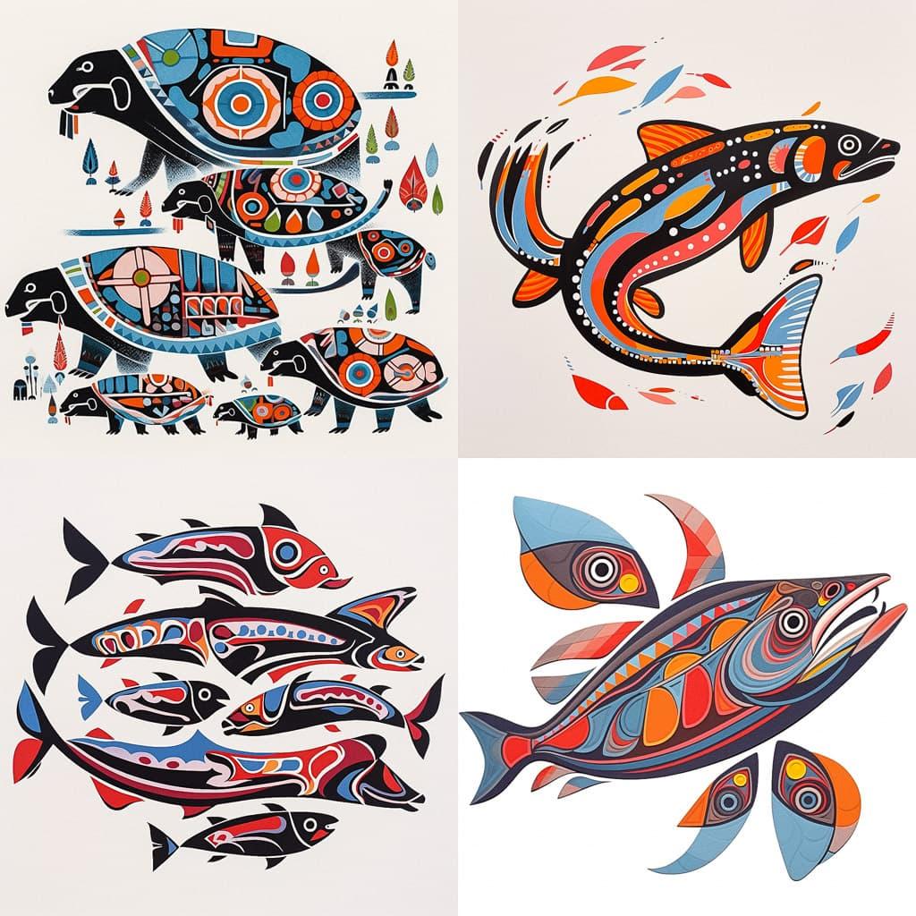 Inuit art style, Midjourney Niji 5, render 1 of 4
