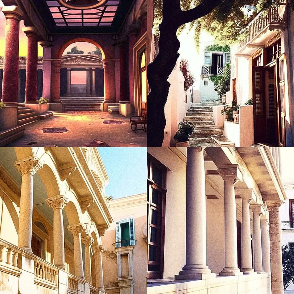Ionian architecture style, Midjourney Niji 4, render 1 of 4