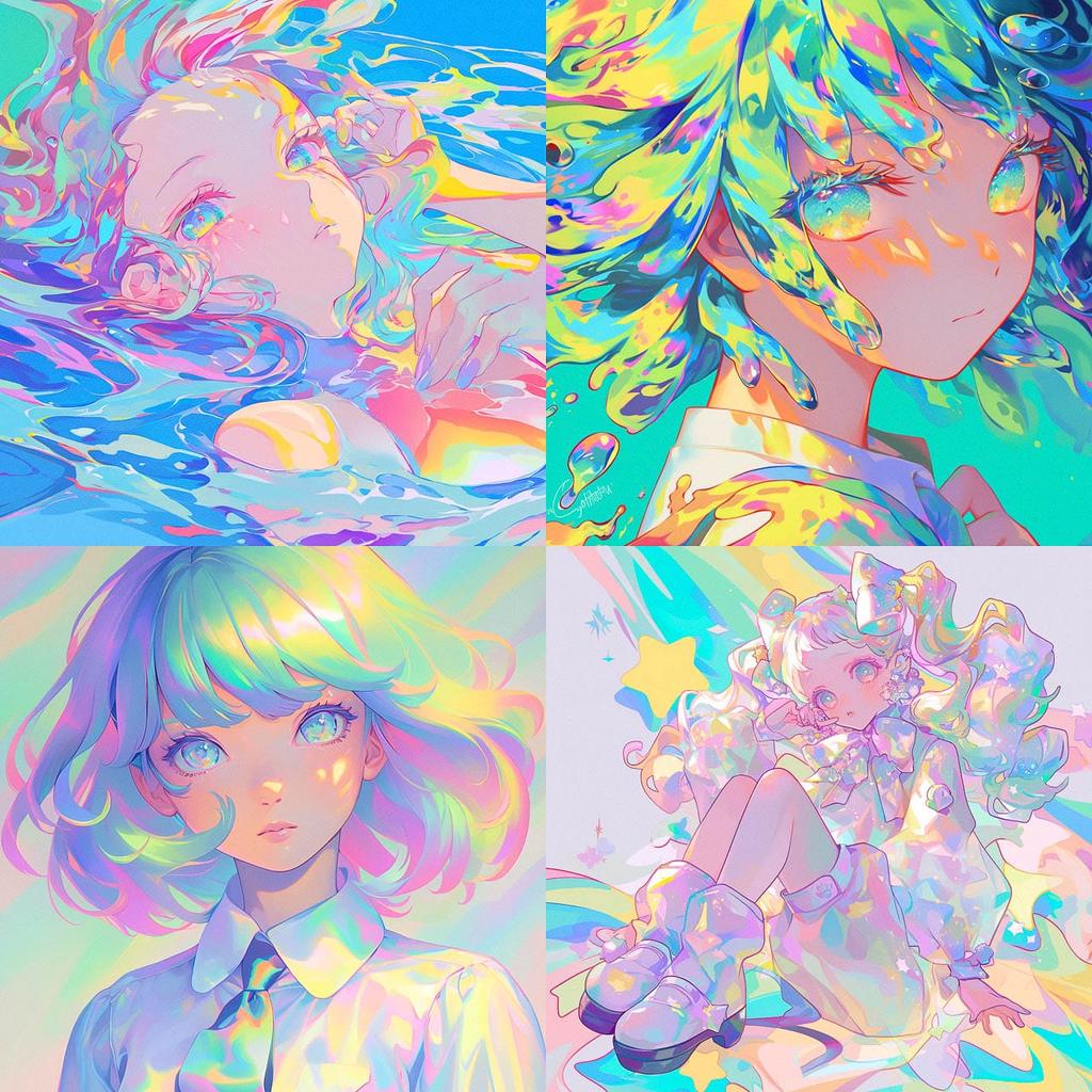 Iridescent colors style, Midjourney Niji 6, render 1 of 4