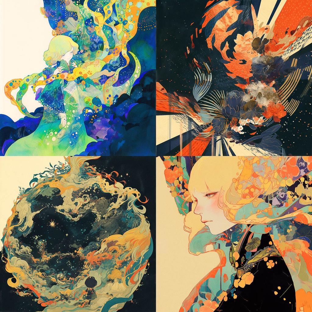 Ithell Colquhoun style, Midjourney Niji 6, render 1 of 4