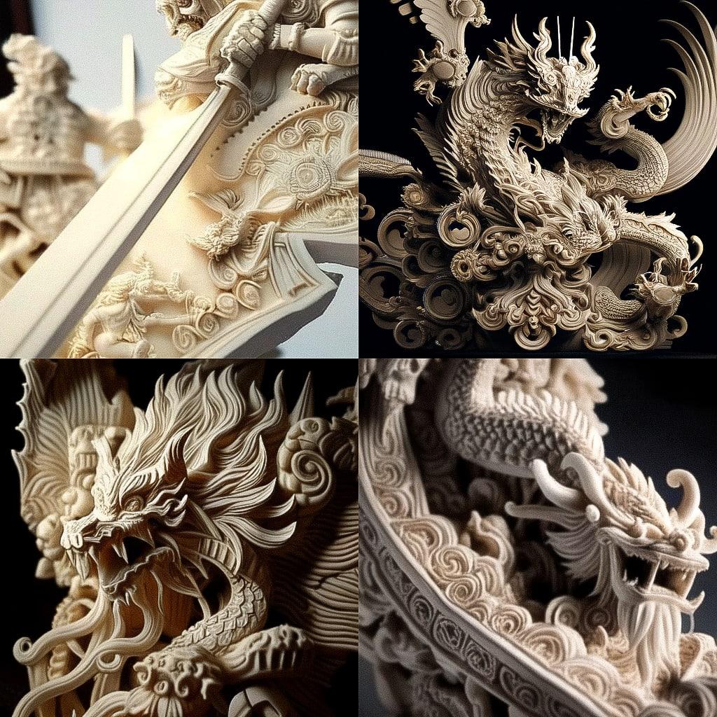 Ivory carving style, Midjourney Niji 4, render 1 of 4