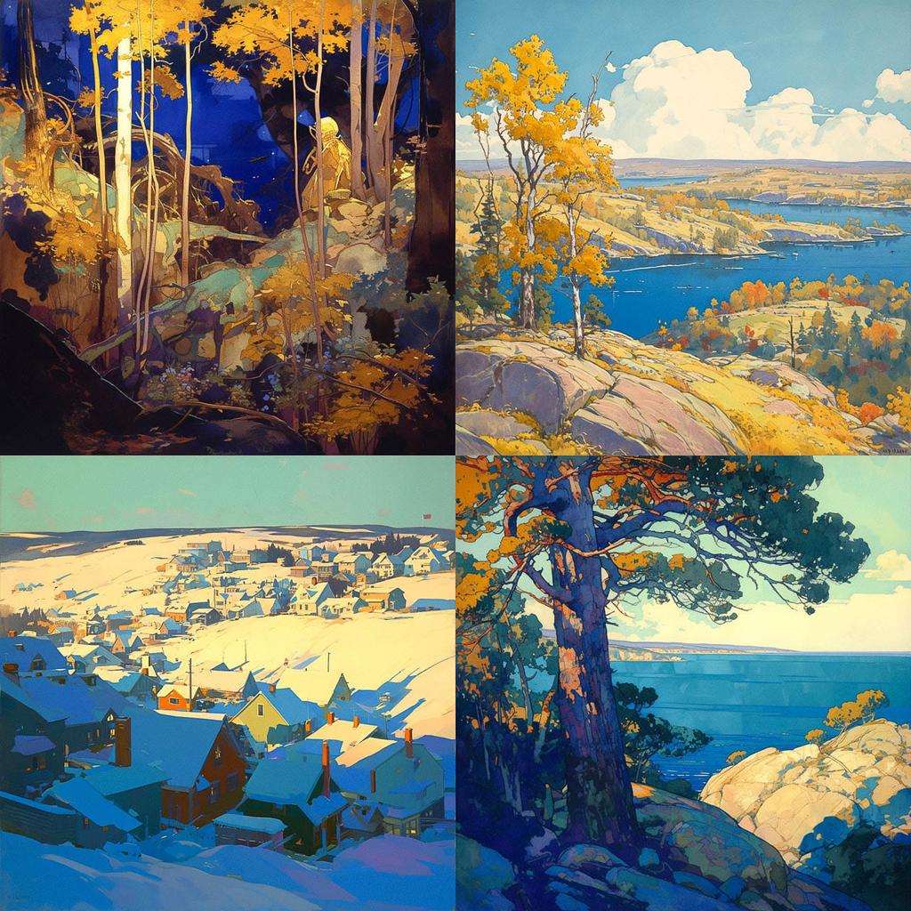 J. E. H. MacDonald style, Midjourney Niji 6, render 1 of 4
