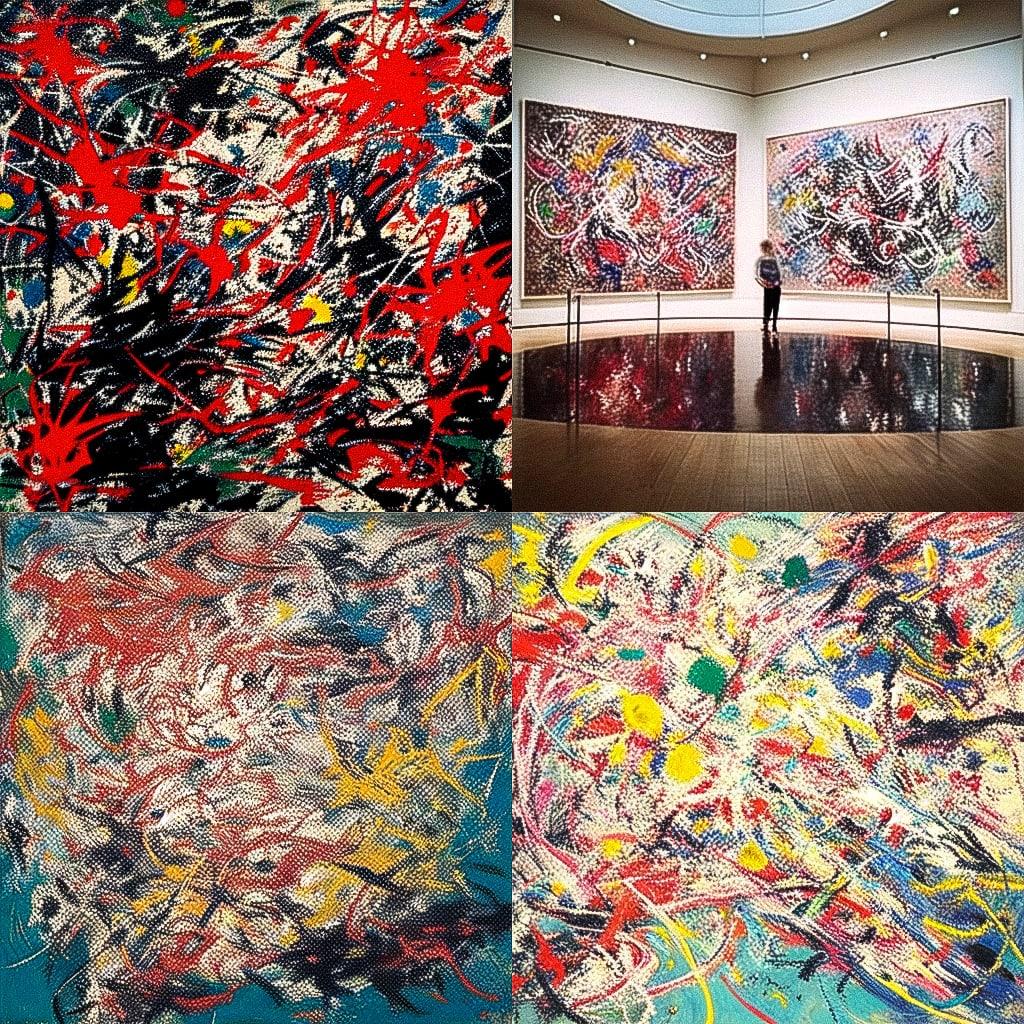 Jackson Pollock style, Midjourney Niji 4, render 1 of 4