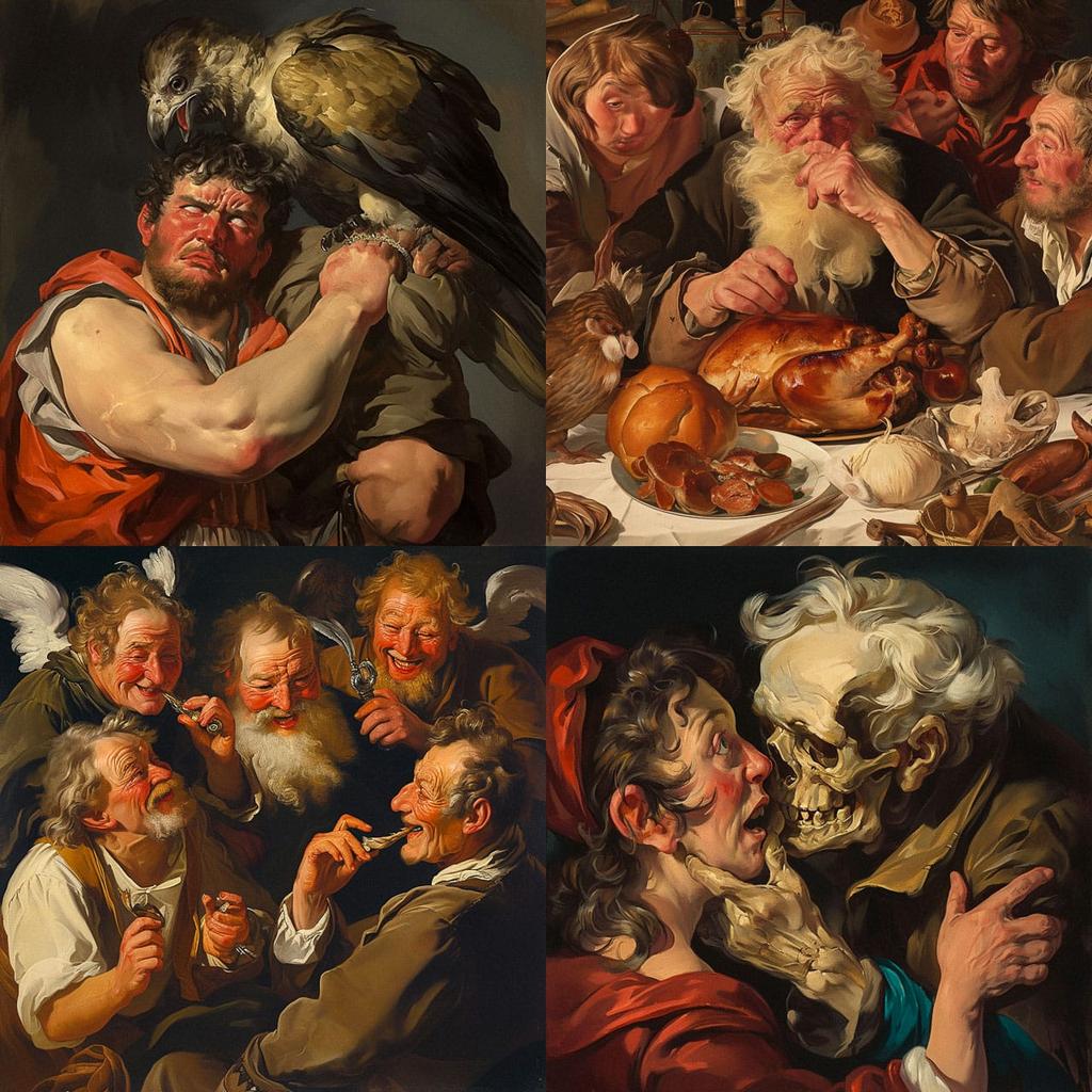 Jacob Jordaens style, Midjourney Niji 6, render 1 of 4