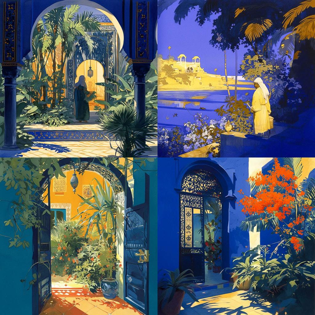 Jacques Majorelle style, Midjourney Niji 6, render 1 of 4