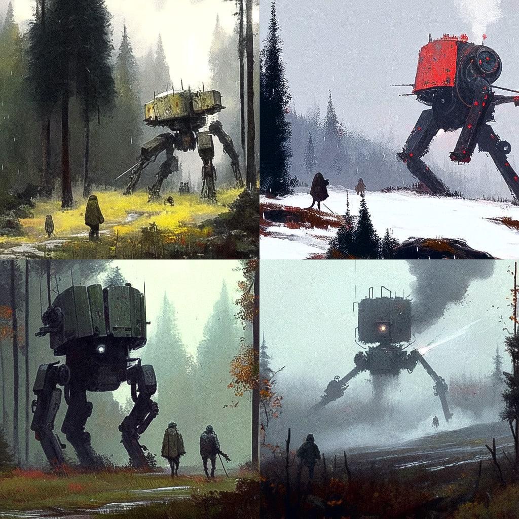 Jakub Rozalski style, Midjourney Niji 4, render 1 of 4