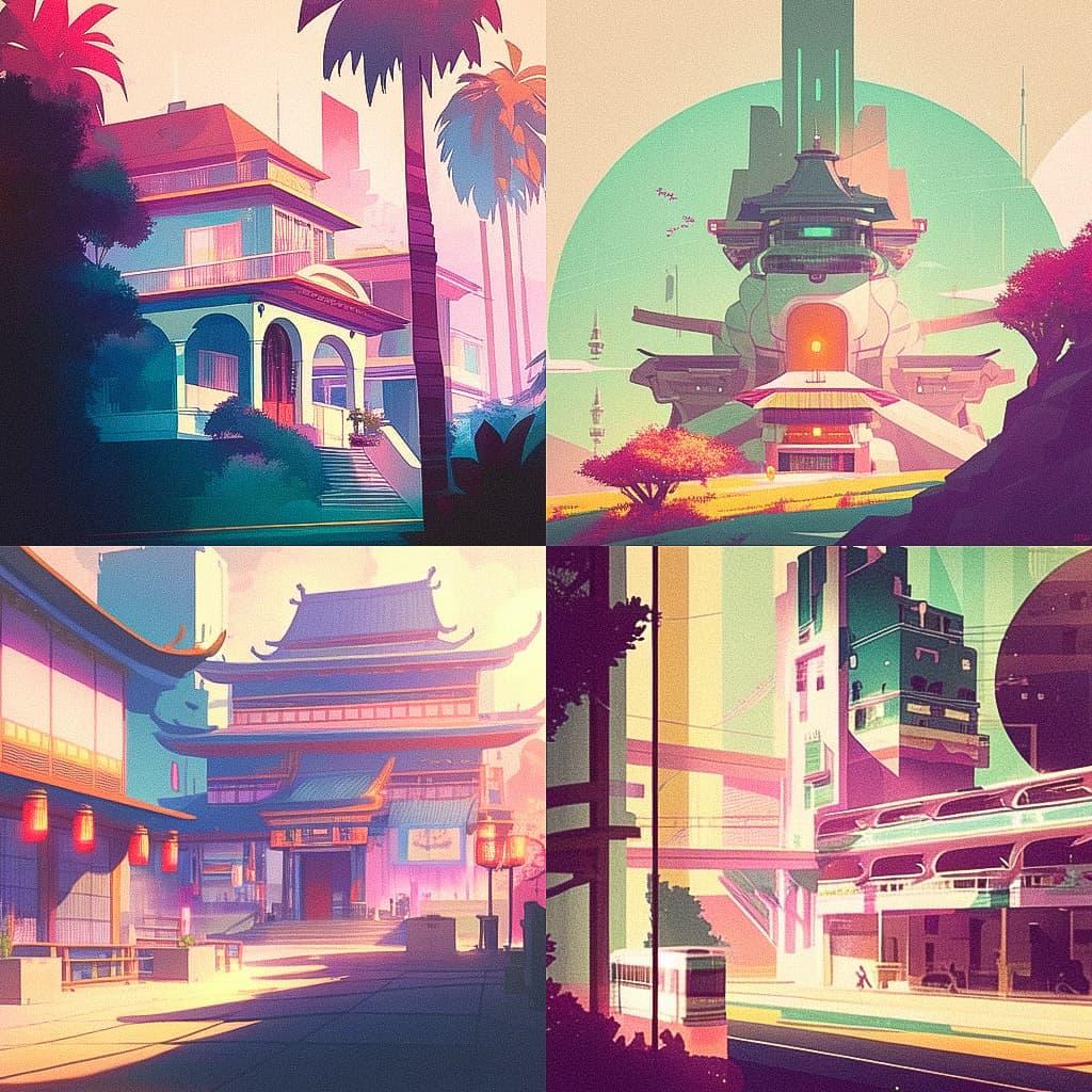 James Gilleard style, Midjourney Niji 5, render 1 of 4