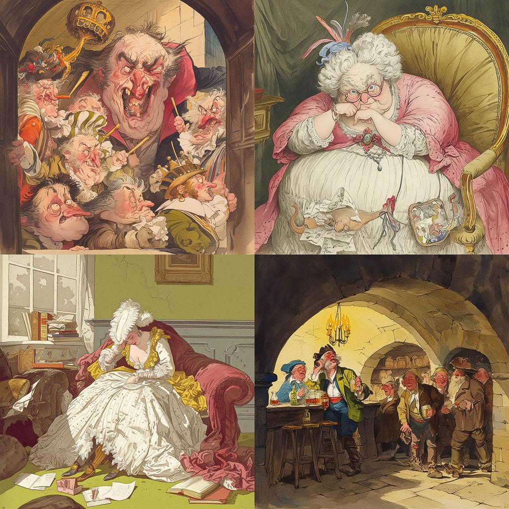 James Gillray style, Midjourney Niji 5, render 1 of 4