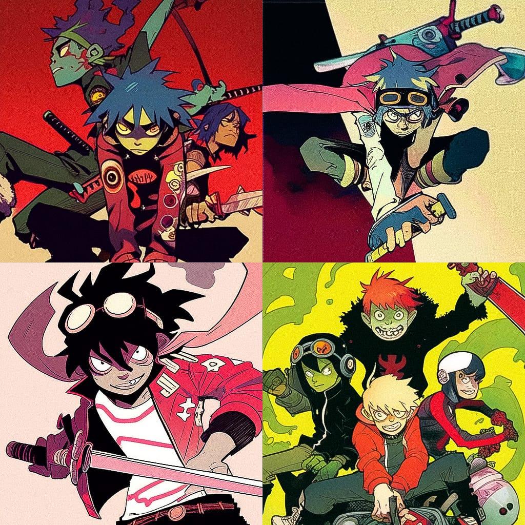 Jamie Hewlett style, Midjourney Niji 4, render 1 of 4