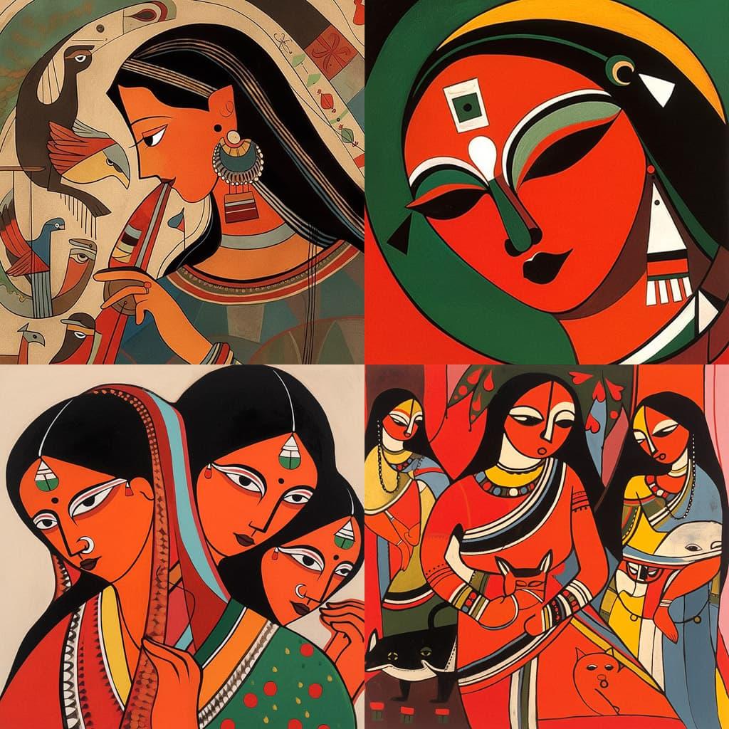 Jamini Roy style, Midjourney Niji 5, render 1 of 4