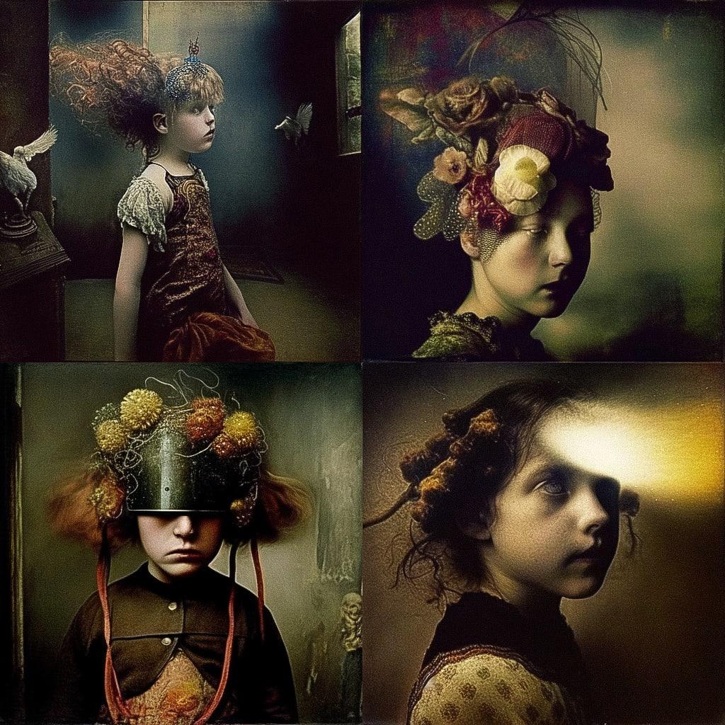 Jan Saudek style, Midjourney Niji 4, render 1 of 4