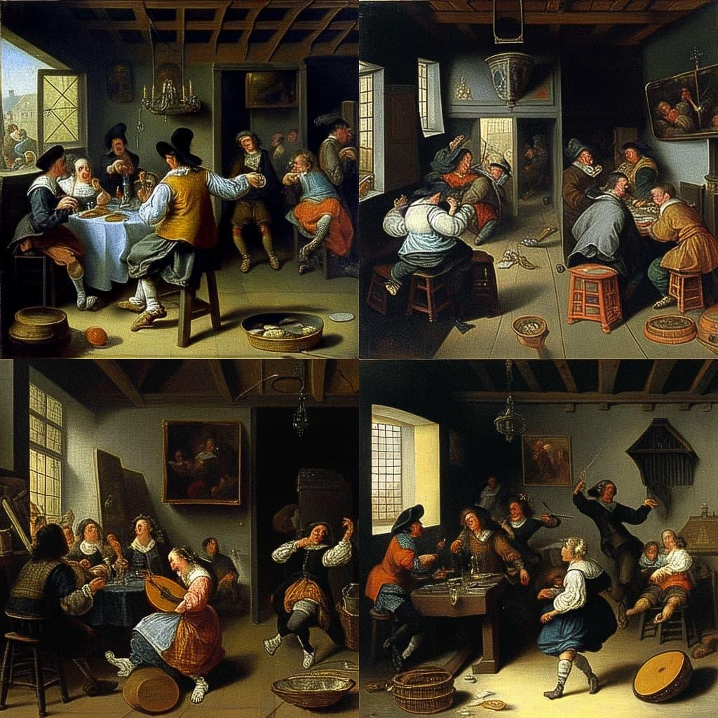 Jan Steen style, Midjourney Niji 4, render 1 of 4