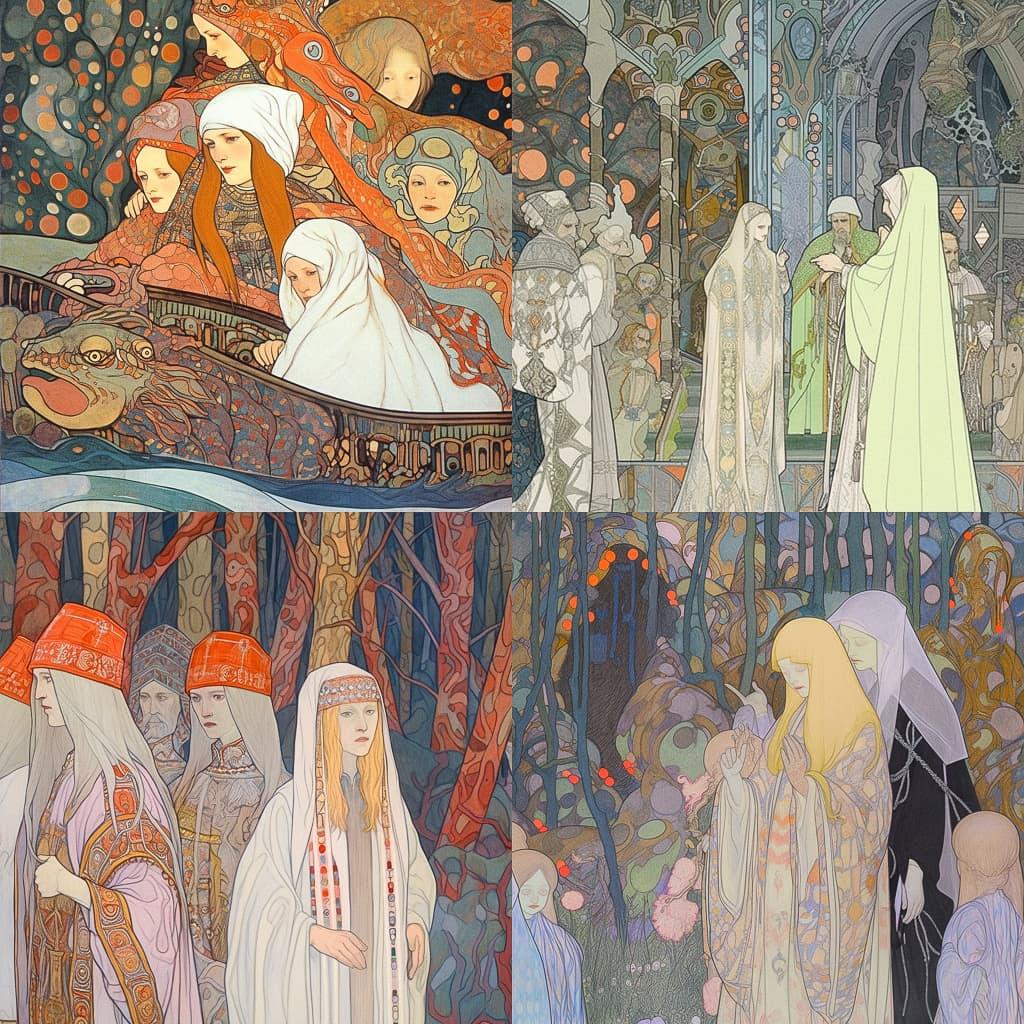 Jan Toorop style, Midjourney Niji 5, render 1 of 4