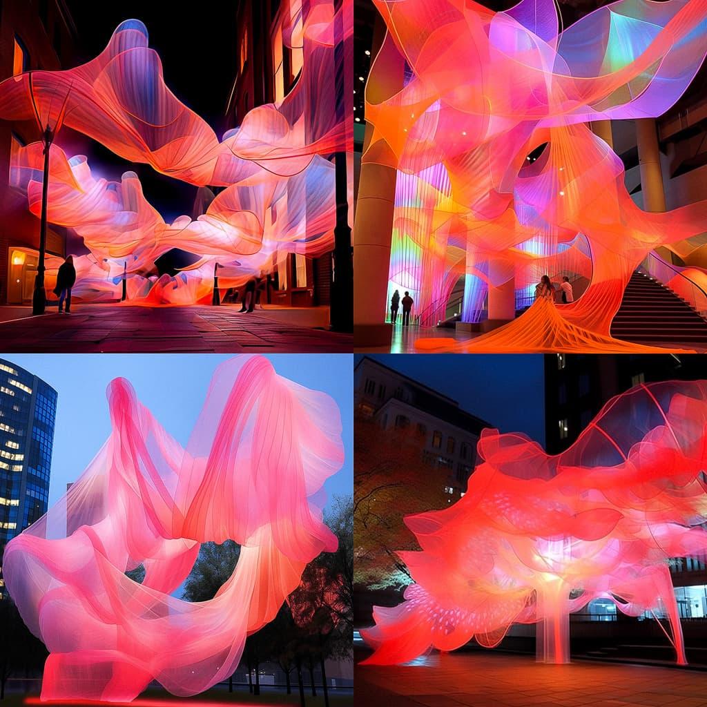Janet Echelman style, Midjourney Niji 5, render 1 of 4