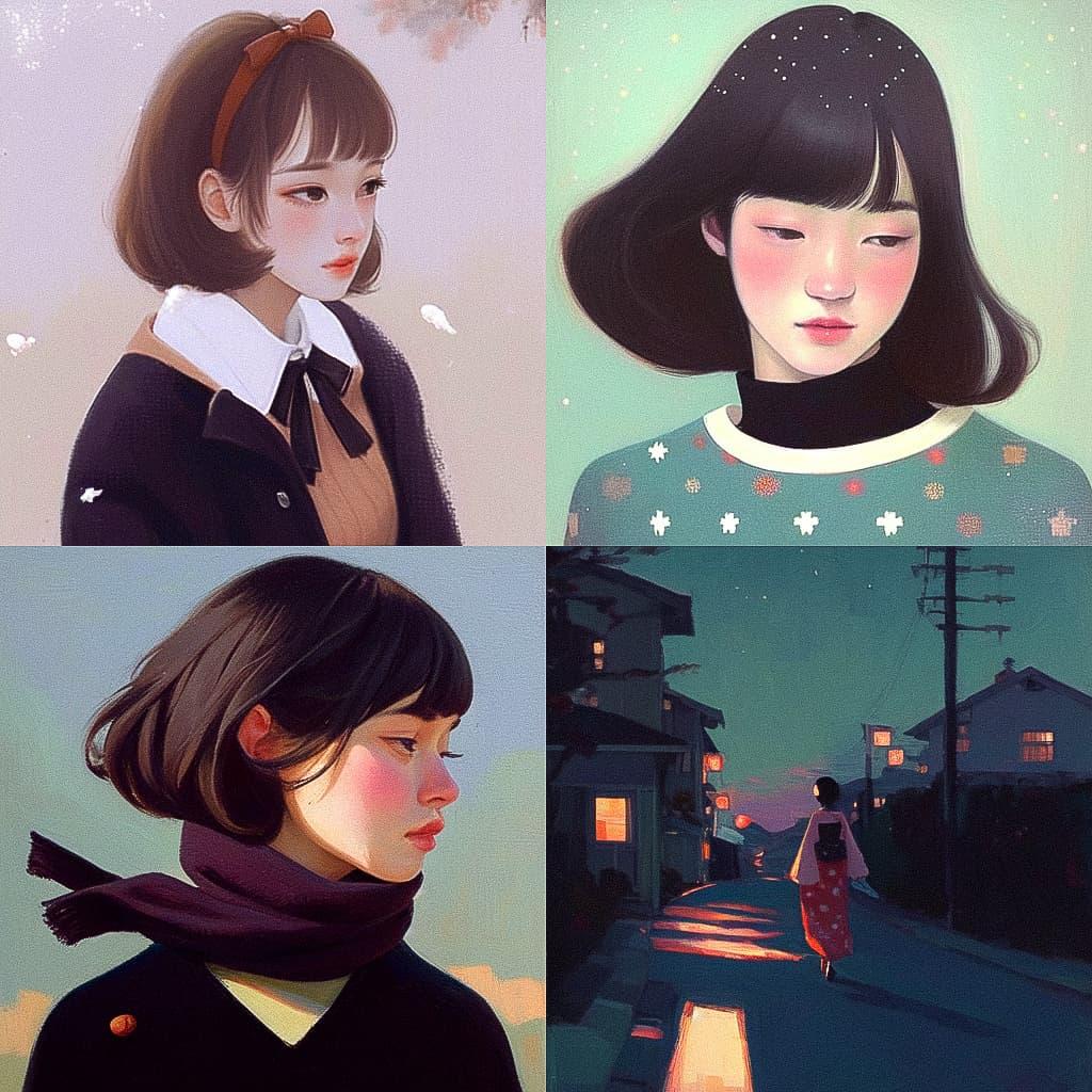 Janet Hill style, Midjourney Niji 5, render 1 of 4