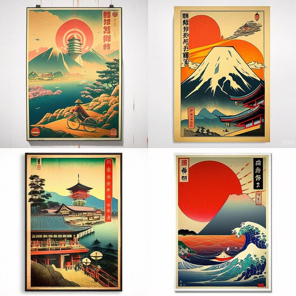 Japanese vintage poster style, Midjourney Niji 5, render 1 of 4