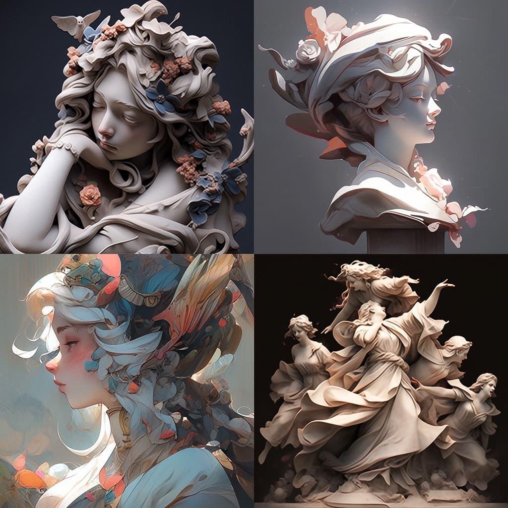 Jean-Baptiste Carpeaux style, Midjourney Niji 5, render 1 of 4