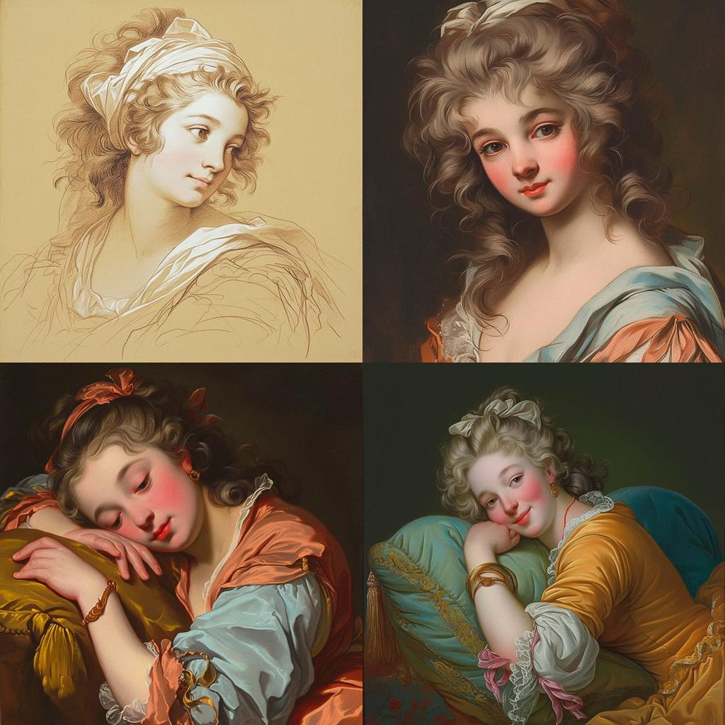Jean-Baptiste Greuze style, Midjourney Niji 6, render 1 of 4