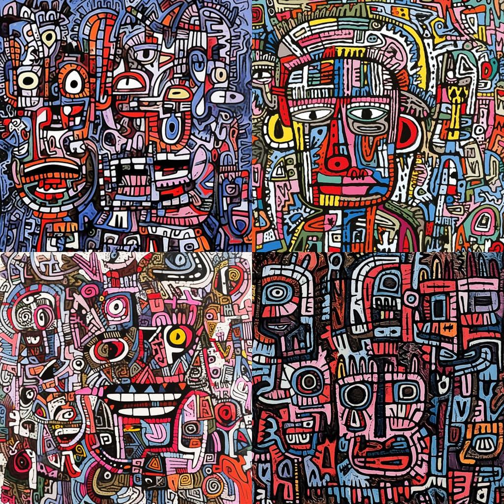 Jean Dubuffet style, Midjourney Niji 5, render 1 of 4