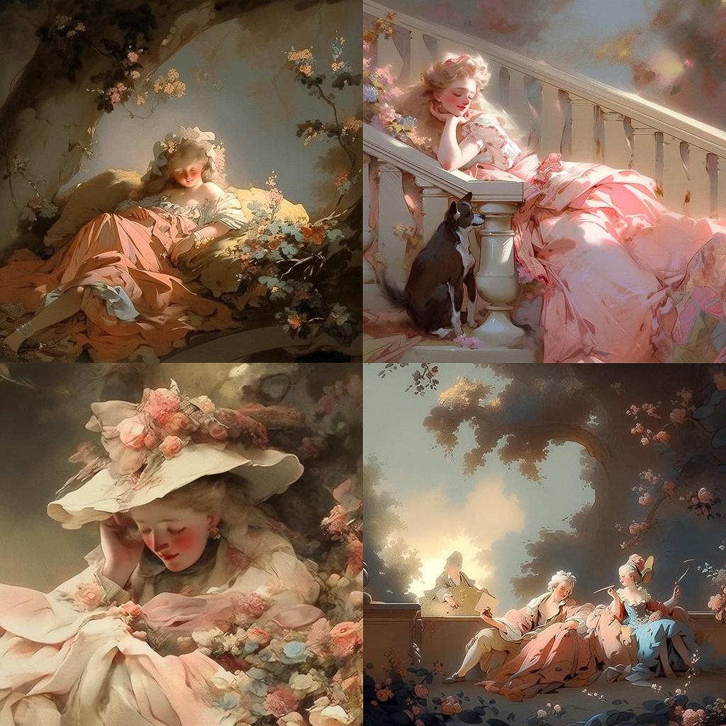 Jean-Honore Fragonard style, Midjourney Niji 5, render 1 of 4