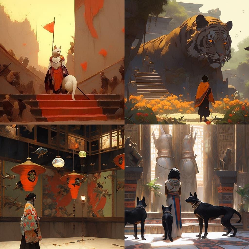 Jean-Leon Gerome style, Midjourney Niji 5, render 1 of 4