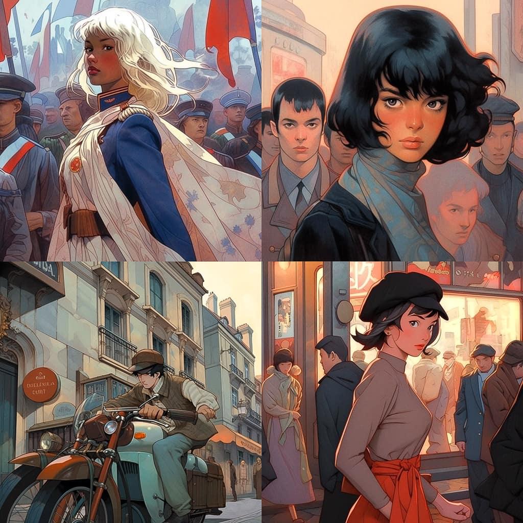 Jean-Pierre Gibrat style, Midjourney Niji 5, render 1 of 4