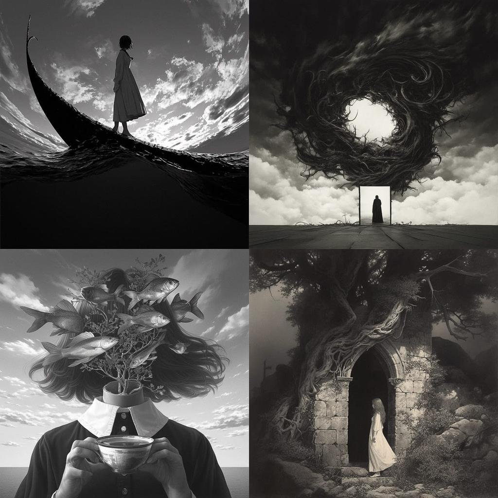 Jerry N. Uelsmann style, Midjourney Niji 6, render 1 of 4