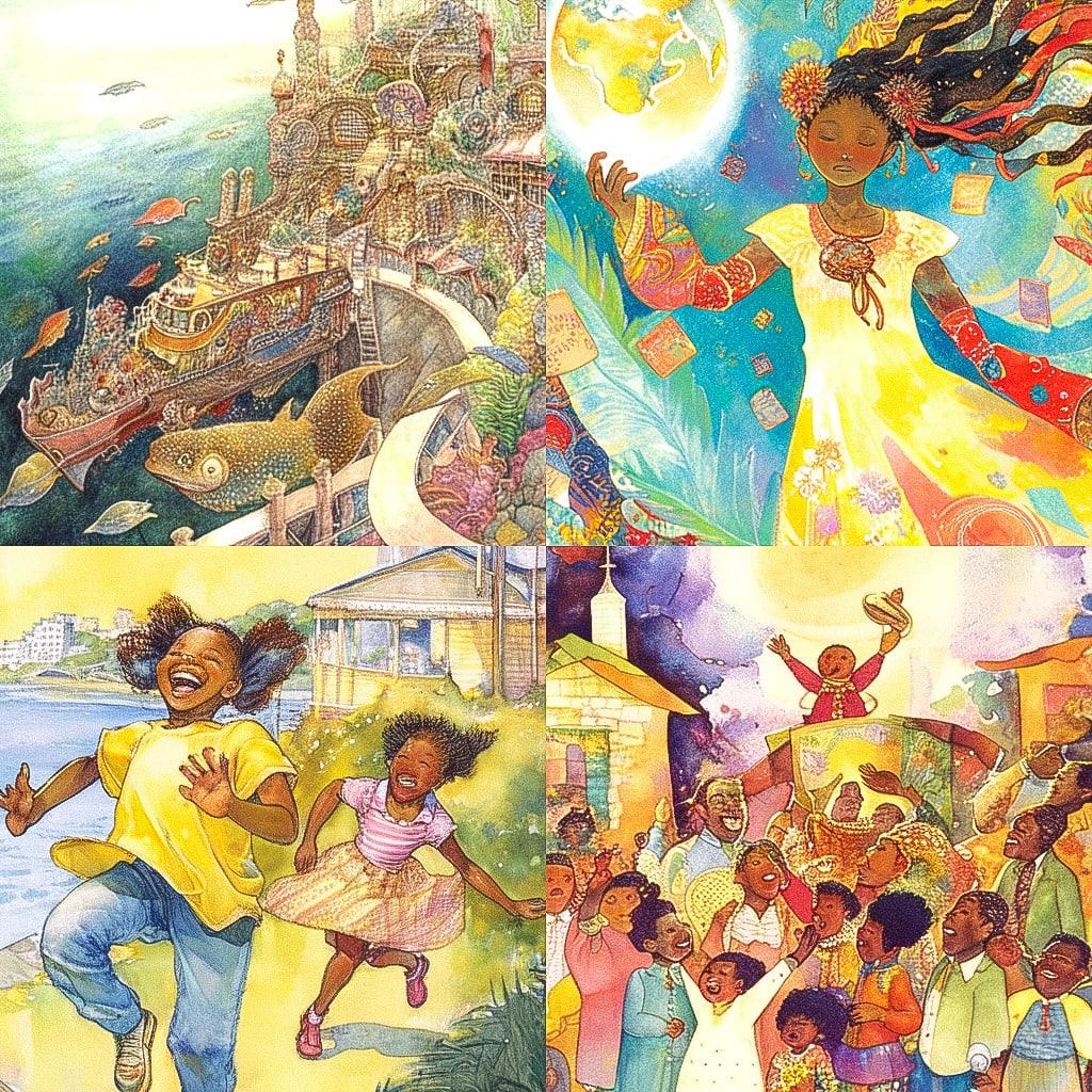 Jerry Pinkney style, Midjourney Niji 4, render 1 of 4