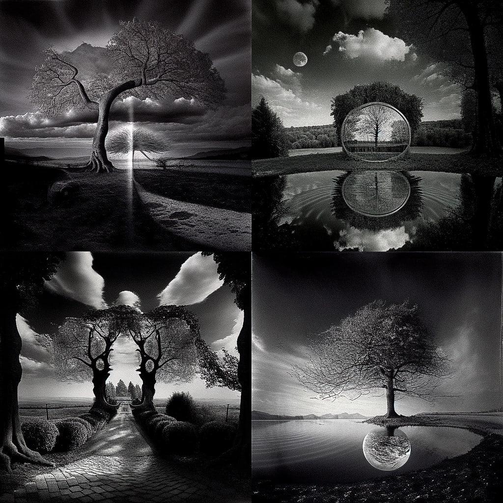Jerry Uelsmann style, Midjourney Niji 4, render 1 of 4