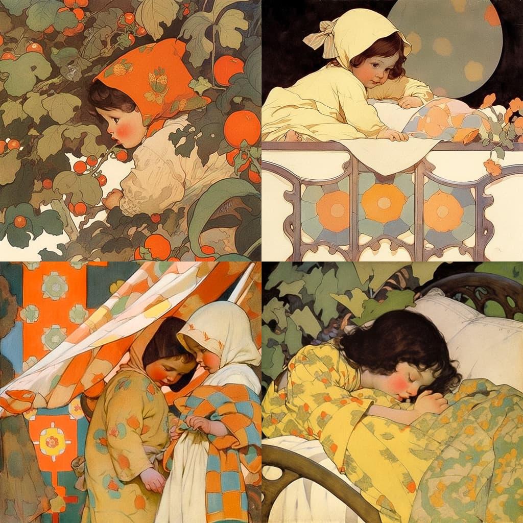 Jessie Willcox Smith style, Midjourney Niji 5, render 1 of 4