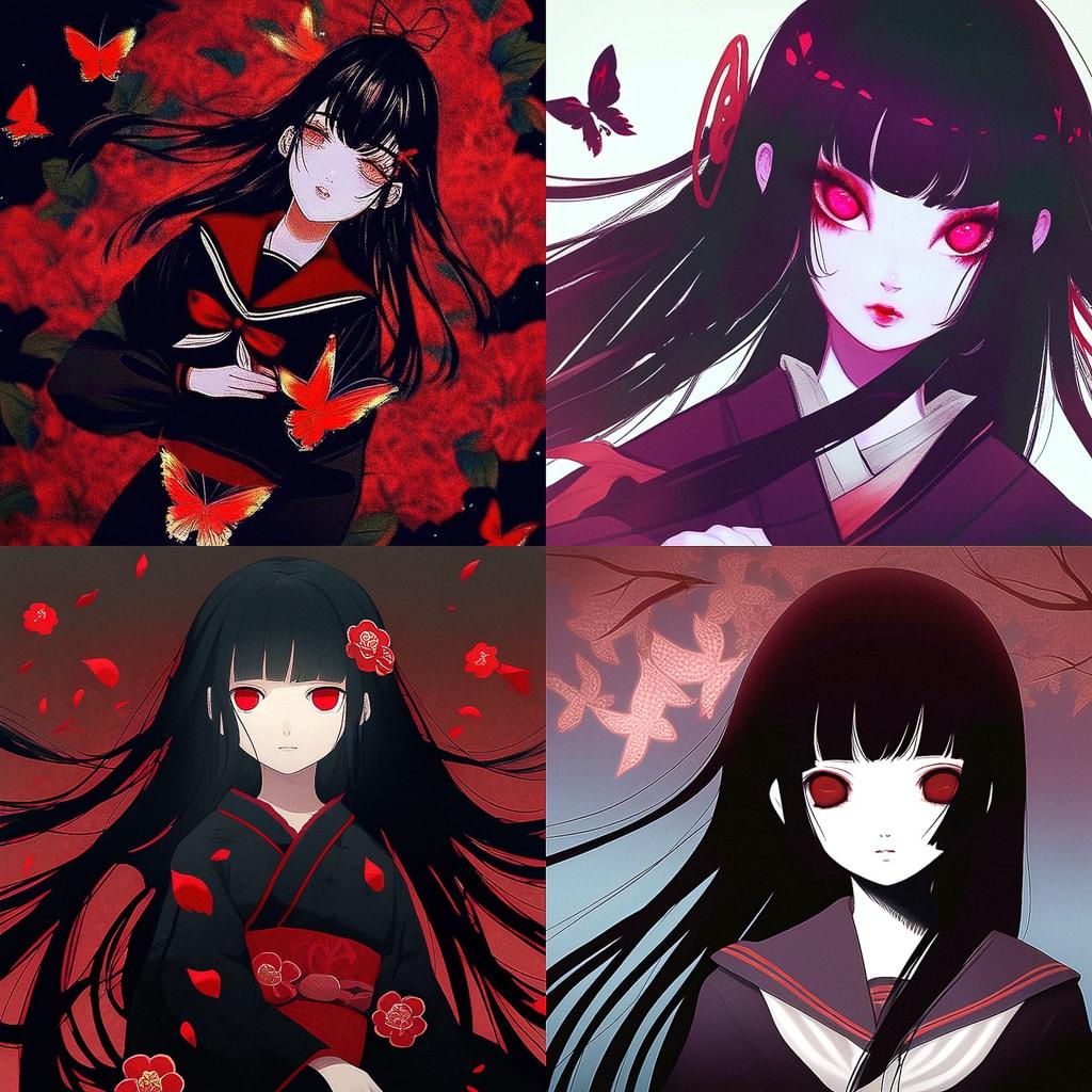 Jigoku Shoujo style, Midjourney Niji 4, render 1 of 4