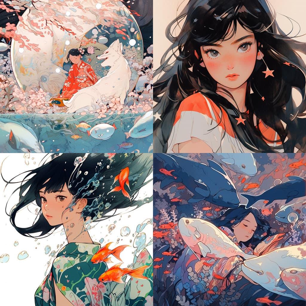 Jillian Tamaki style, Midjourney Niji 5, render 1 of 4