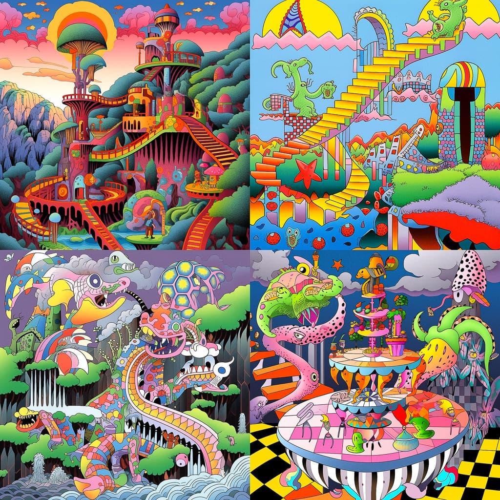Jim Woodring style, Midjourney Niji 5, render 1 of 4
