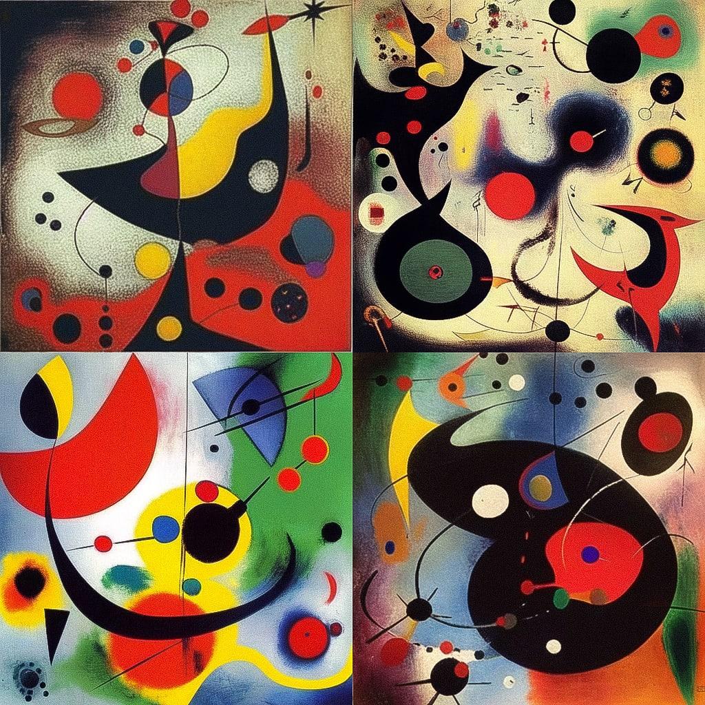 Joan Miro style, Midjourney Niji 4, render 1 of 4