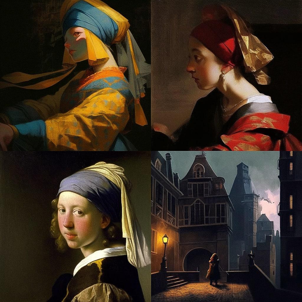 Johannes Vermeer style, Midjourney Niji 4, render 1 of 4