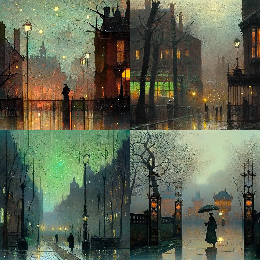 John Atkinson Grimshaw style, Midjourney Niji 5, render 1 of 4
