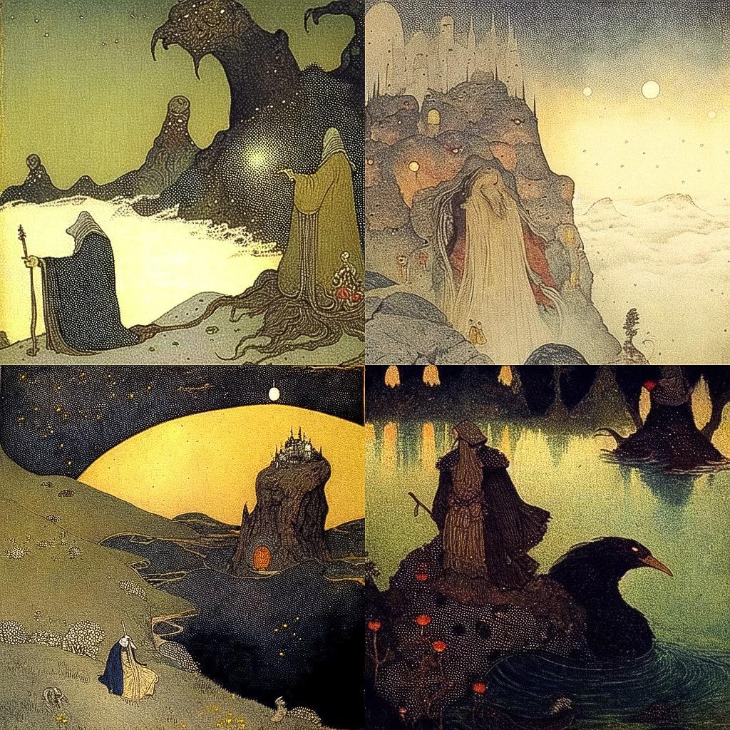 John Bauer style, Midjourney Niji 4, render 1 of 4