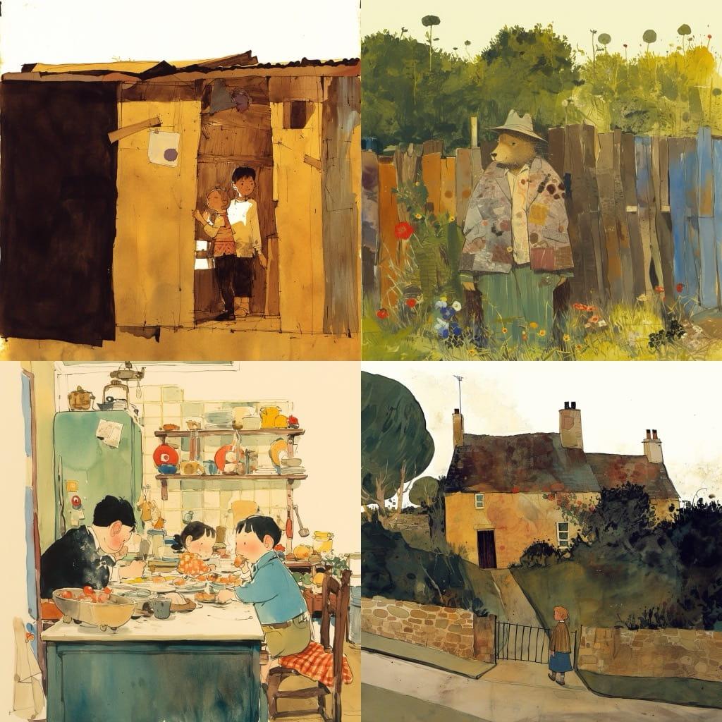 John Burningham style, Midjourney Niji 6, render 1 of 4