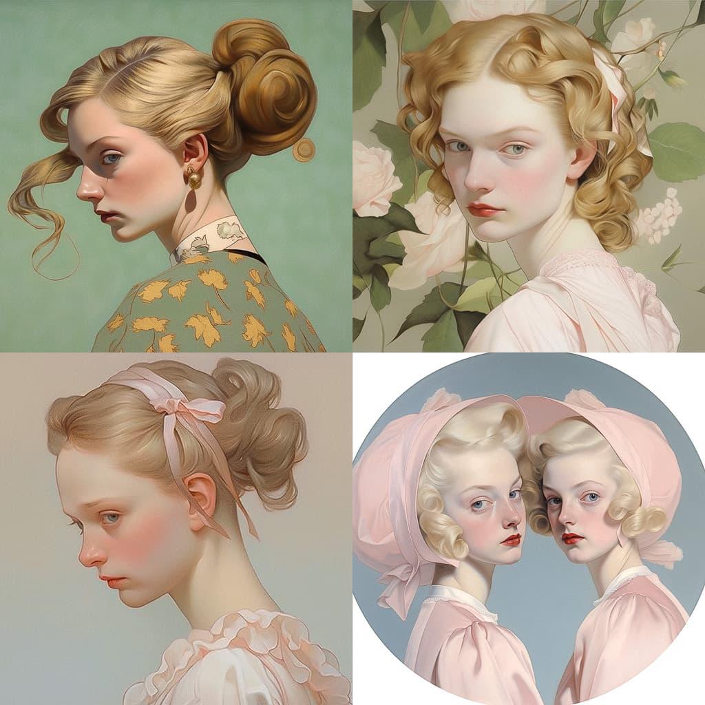John Currin style, Midjourney Niji 5, render 1 of 4