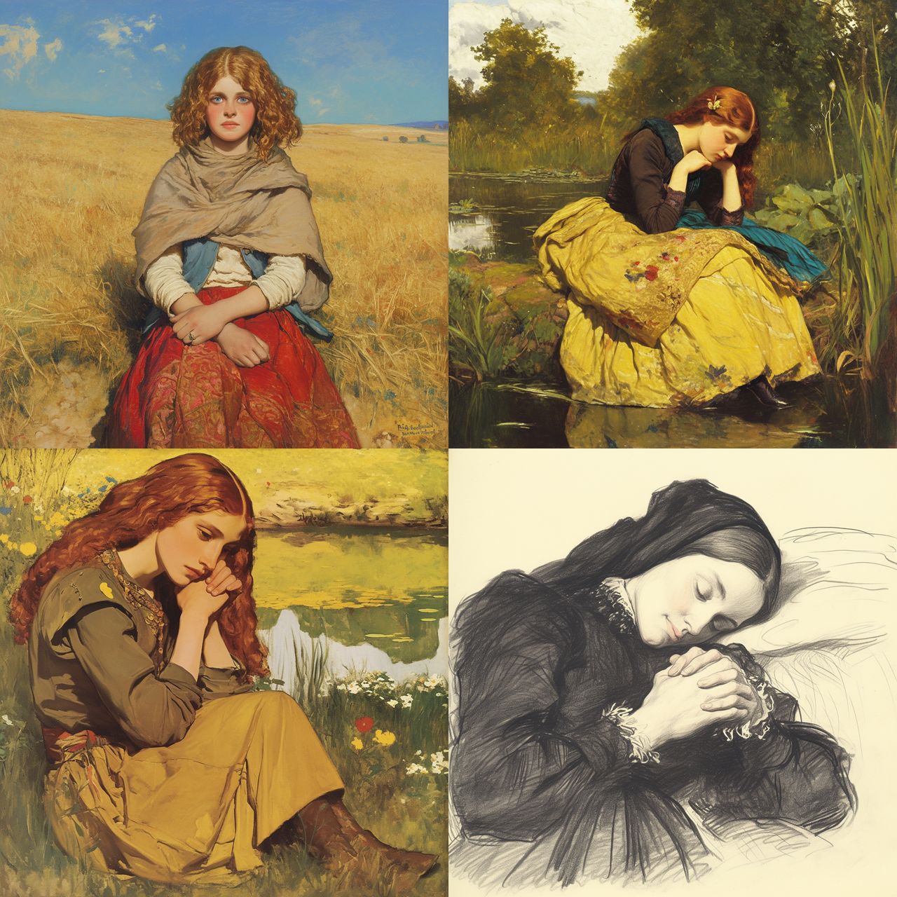 John Everett Millais style, Midjourney Niji 6, render 1 of 4