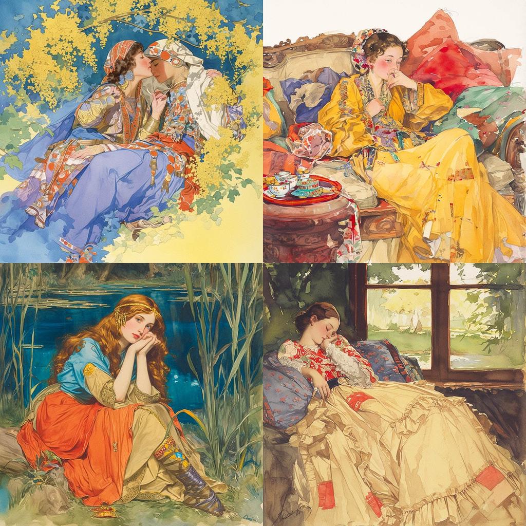 John Frederick Lewis style, Midjourney Niji 6, render 1 of 4