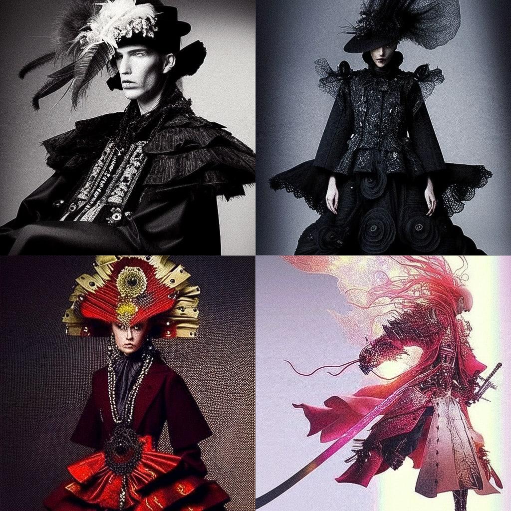 John Galliano style, Midjourney Niji 4, render 1 of 4