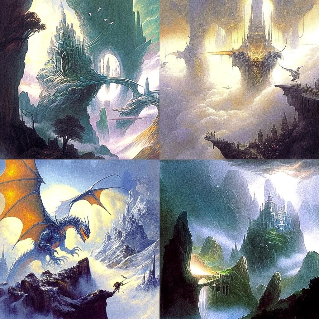 John Howe style, Midjourney Niji 4, render 1 of 4