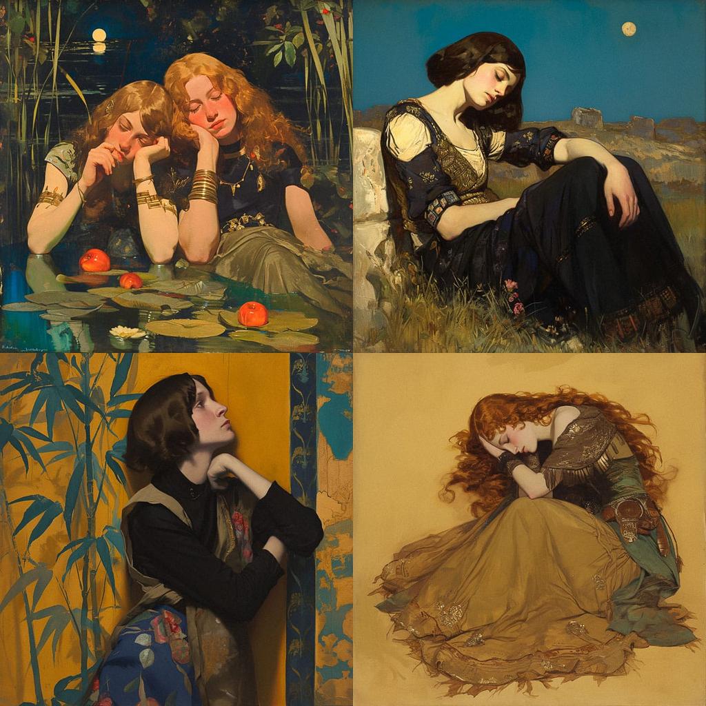 John Maler Collier style, Midjourney Niji 6, render 1 of 4
