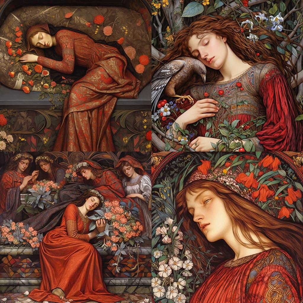 John Melhuish Strudwick style, Midjourney Niji 5, render 1 of 4