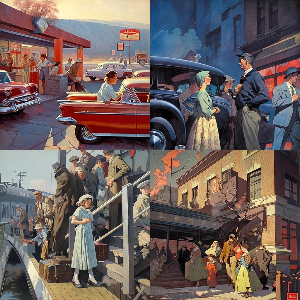 John Philip Falter style, Midjourney Niji 5, render 1 of 4