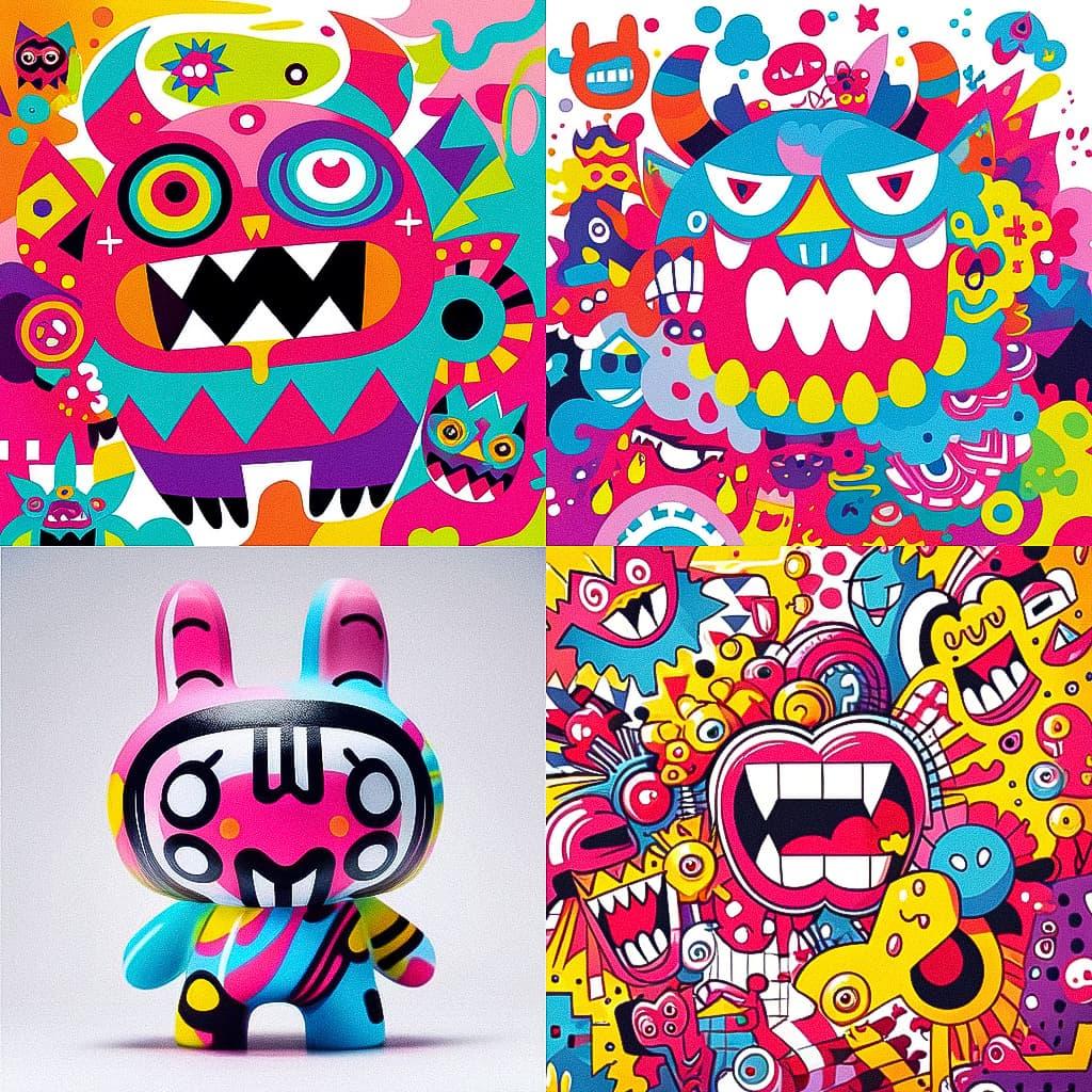 Jon Burgerman style, Midjourney Niji 4, render 1 of 4