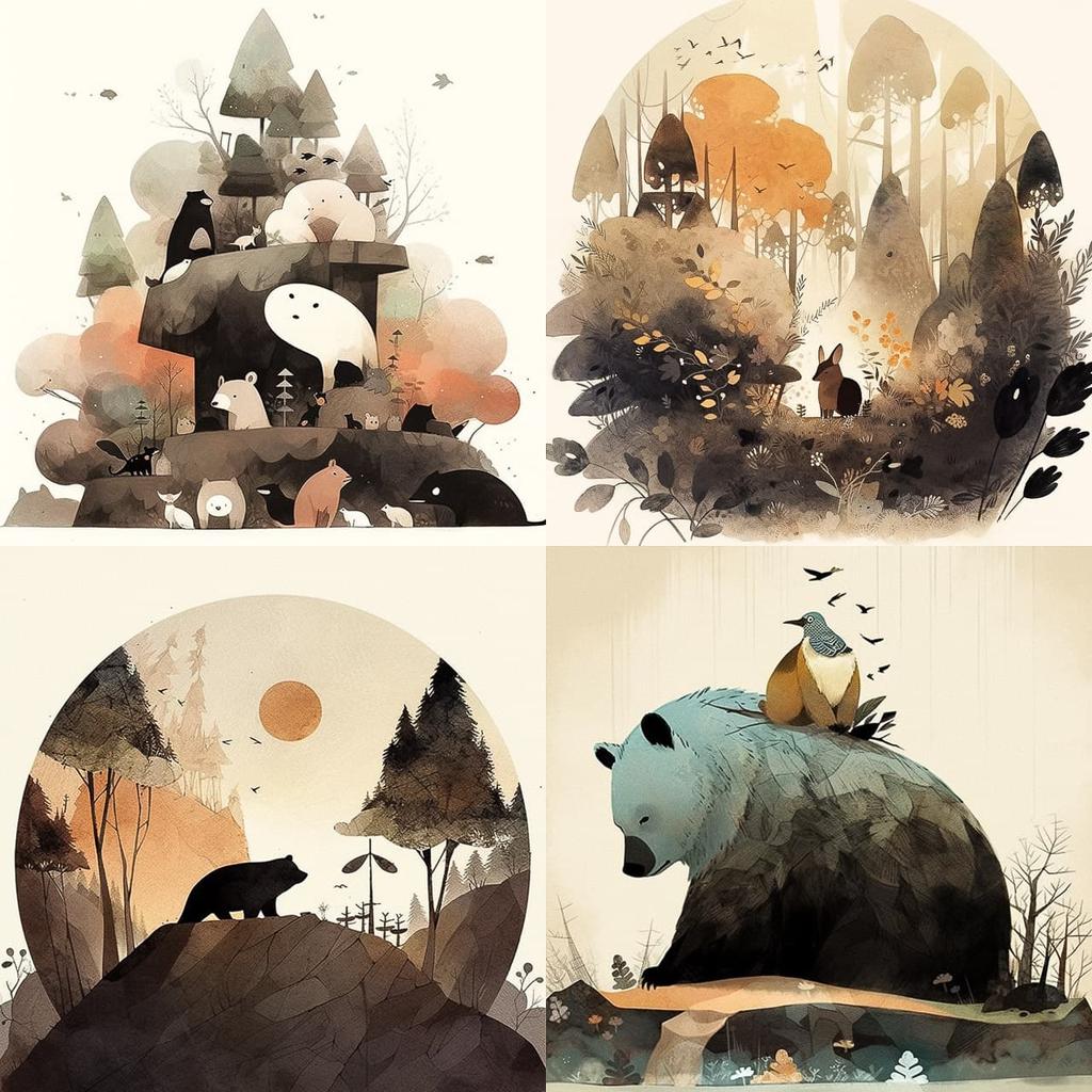Jon Klassen style, Midjourney Niji 5, render 1 of 4